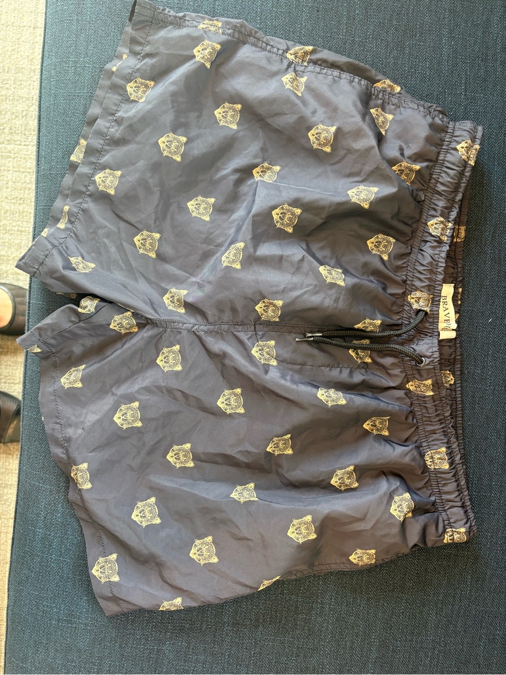 Bravado Navy Shorts with Gold Tiger Head Print